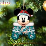 Custom Name NFL Miami Dolphins Football Team Mickey Mouse Glove Christmas Ornament