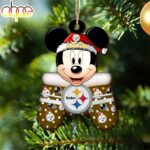 Custom Name NFL Pittsburgh Steelers Football Mickey Mouse Glove Christmas Ornament