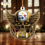 NFL Pittsburgh Steelers Football Skull Christmas Ornament Hanging Decor